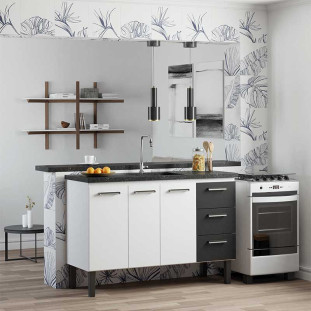 Gabinete de Aço Para Pia de 140cm 3 Gavetas 134x92x52cm Novo Vênus Cozimax Branco/Preto