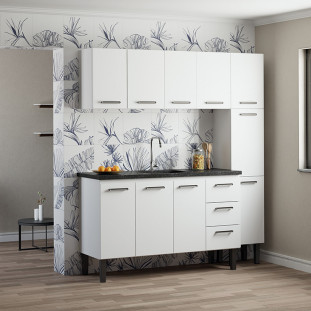 Cozinha Completa de Aço Gabinete Para Pia 150cm com Aéreo e Paneleiro Novo Vênus Cozimax Branco