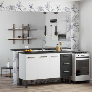 Gabinete de Aço Para Pia de 150cm 3 Gavetas 144x92x52cm Novo Vênus Cozimax Cozimax Branco/Preto