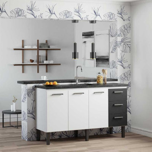 Gabinete de Aço Para Pia de 160cm 3 Gavetas 153x92x52cm Novo Vênus Cozimax Branco/Preto