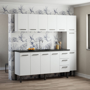 Cozinha Completa de Aço Gabinete Para Pia 180cm com Aéreo e Paneleiro Novo Vênus Cozimax Branco