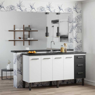 Gabinete de Aço Para Pia de 180cm 3 Gavetas 174x92x52cm Novo Vênus Cozimax Branco/Preto