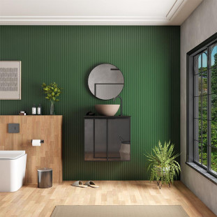 Gabinete Para Banheiro Aço 60x57x33cm Tampo Vidro Com Cuba Domo Umbu Cozimax Preto