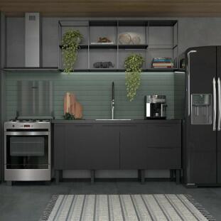 Balcão Buffet Cozinha com Tampo 174x85x51cm Cisne 180 Cozimax Preto/Preto