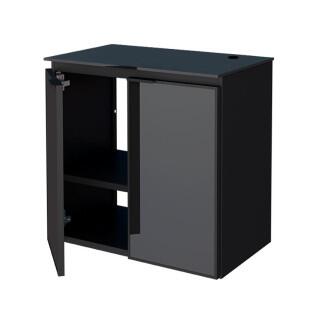 Gabinete Para Banheiro Preto Aço Umbu Tampo Vidro Com Cuba Cuia Branca Cozimax 