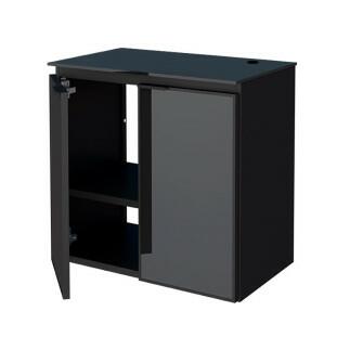 Gabinete Para Banheiro Preto Aço Umbu Tampo Vidro Com Cuba Prisma Cozimax 