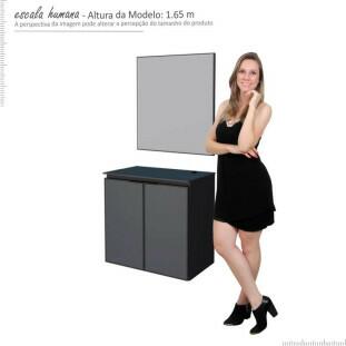 Conjunto Banheiro Aço Gabinete Umbu 60 Com Cuba Bali Marrom Espelho Bisotê Cozimax Preto