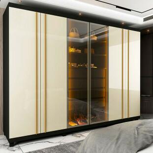 Guarda Roupa Casal Com LED 273cm x 240cm Absolut Reflecta Gelius Grafite/Off White
