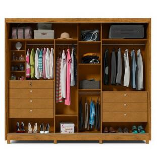 Guarda Roupa Grande 2 Portas com Espelho 100% MDF 278x239x63 Apolo Gelius Madeirado/Off White
