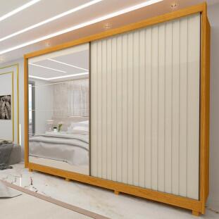 Guarda Roupa Grande Apolo Ripado Com Espelho 2 Portas 278x239 Gelius Naturale/Off White