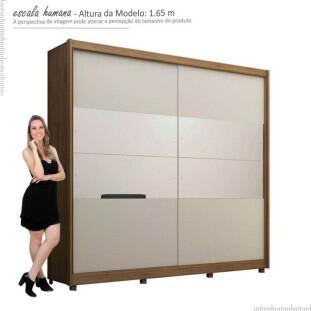 Guarda Roupa Casal 100% MDF Com Espelho Orfeu Gelius Madeirado/Off White
