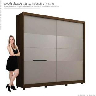 Guarda Roupa Casal 100% MDF Com Espelho Orfeu Gelius Nogueira/Off White