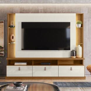 Estante Home Para TV 70 Polegadas 207cm Bilbao Lukaliam Freijo/Off White Perolizado