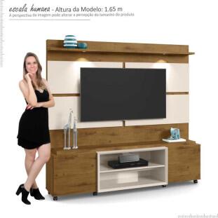 Estante Home Para TV 60 Polegadas Bless 1.8 Com LED Lukaliam Canela/Off White
