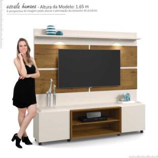 Estante Home Para TV 60 Polegadas Bless 1.8 Com LED Lukaliam Off White/Canela