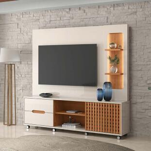 Estante Home Sala 207cm Para TV 70 Pol LED Brise Lukaliam Off White/Jequitiba
