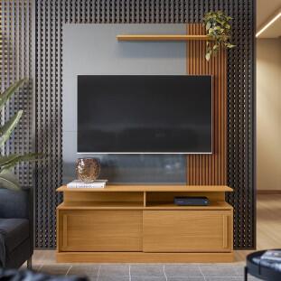 Rack Painel Home 136cm Para TV 60 Polegadas Chicago Lukaliam Tauari/Cinza