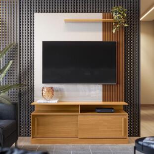 Rack Painel Home 136cm Para TV 60 Polegadas Chicago Lukaliam Tauari/Off White 