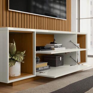 Rack Painel Home Ripado TV 75 Polegadas 183cm Dakar Lukaliam Freijo/Off White Perolizado