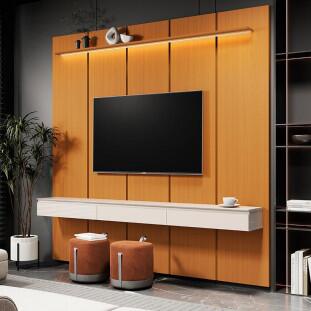 Home Suspenso 225x216cm 3 Gavetas Para TV 85¨ Estone 2.25 EDN Cedro/Off White