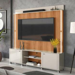 Estante Home Sala 183cm Com LED TV 75 Pol Florença Lukaliam Off White/Jequitiba