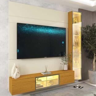 Home Com Cristaleira Para TV 65 Pol Com LED 191cm Luminare Gelius Off White/Naturale