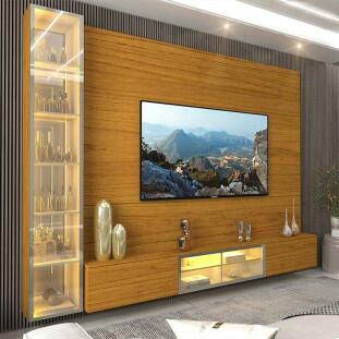 Home Com Cristaleira Para TV 85 Pol Com LED 255cm Luminare Gelius Naturale 