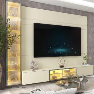 Home Com Cristaleira Para TV 85 Pol Com LED 255cm Luminare Gelius Off White