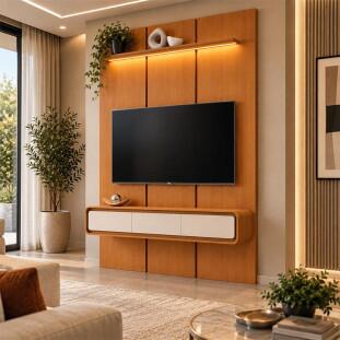 Home Suspenso 135x216cm 2 Gavetas Para TV 50¨ Milano 1.35 EDN Cedro/Cedro Off White