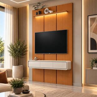 Home Suspenso 135x216cm 2 Gavetas Para TV 50¨ Milano 1.35 EDN Cedro/Off White