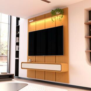 Home Suspenso 180x216cm 3 Gavetas Para TV 75¨ Milano 1.8 EDN Cedro/Cedro Off White