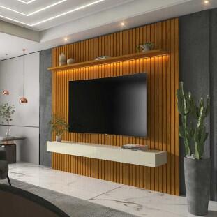 Home Ripado Para TV 75 Polegadas Com LED 184x250 Nobre Gelius Naturale/Off White
