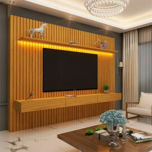 Home Ripado Para TV 75 Polegadas Com LED 230x217 Nobre Clean Gelius Naturale Ripado/Naturale