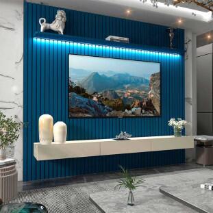 Home Ripado Para TV 85 Polegadas Com LED 230x250 Nobre Gelius Azul/Off White
