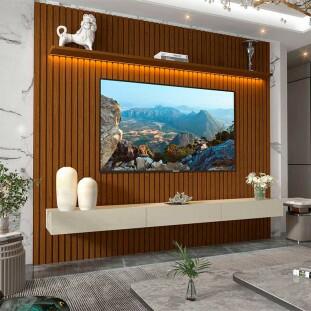 Home Ripado Para TV 85 Polegadas Com LED 230x250 Nobre Gelius Castanho/Off White