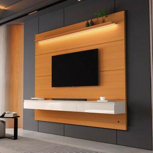 Home Painel Para TV 75¨ Com LED 180cm 3 Gavetas Norton 1.8 EDN Cedro/Off White