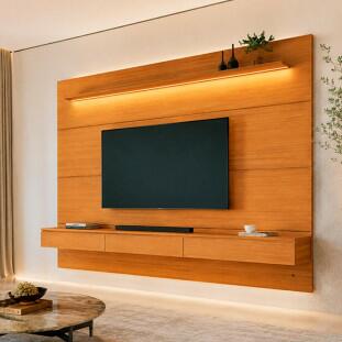 Home Painel Para TV 85¨ Com LED 218cm 3 Gavetas Norton 2.2 EDN Cedro