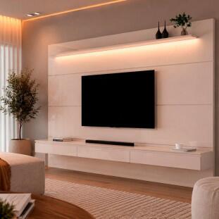 Home Painel Para TV 85¨ Com LED 218cm 3 Gavetas Norton 2.2 EDN Off White