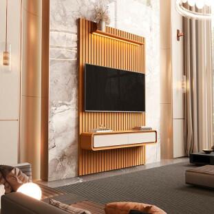 Home Painel Ripado TV 55 Com LED Sala 140cm Trevi 1.4 EDN Cedro/Cedro Off White