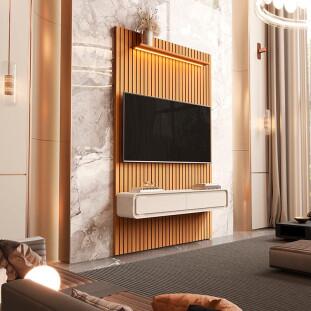 Home Painel Ripado TV 55 Com LED Sala 140cm Trevi 1.4 EDN Cedro/Off White