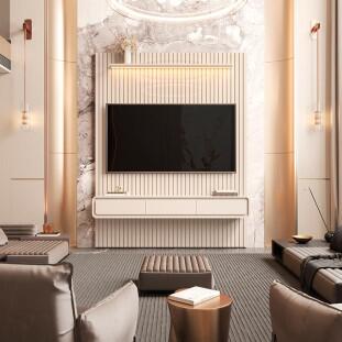 Home Painel Ripado TV 75 Com LED Sala 184cm Trevi 1.9 EDN Off White