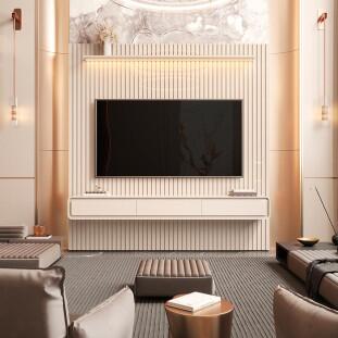 Home Painel Ripado TV 85 Com LED Sala 230cm Trevi 2.3 EDN Off White