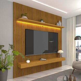 Home Painel Ripado 3D Para TV 70 Polegadas 180 x 250 Com LED Requinte Gelius Naturale