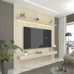 Home Painel Ripado 3D Para TV 70 Polegadas 180 x 250 Com LED Requinte Gelius Off White