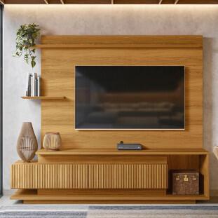 Estante Home Para TV 70 Polegadas 210cm Istambul Lukaliam Freijo Ripado