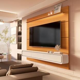 Home Painel Suspenso 180cm Para TV 75¨ Gavetas LED Boaz 1.8 EDN Cedro/Off White