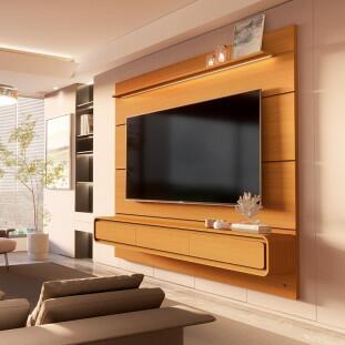 Home Painel Suspenso 180cm Para TV 75¨ Gavetas LED Boaz 1.8 EDN Cedro