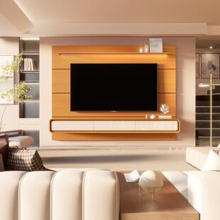 Home Painel Suspenso 218cm Para TV 85¨ Gavetas LED Boaz 2.2 EDN Cedro/Cedro Off White