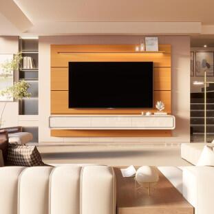 Home Painel Suspenso 218cm Para TV 85¨ Gavetas LED Boaz 2.2 EDN Cedro/Off White