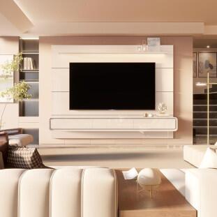 Home Painel Suspenso 218cm Para TV 85¨ Gavetas LED Boaz 2.2 EDN Off White